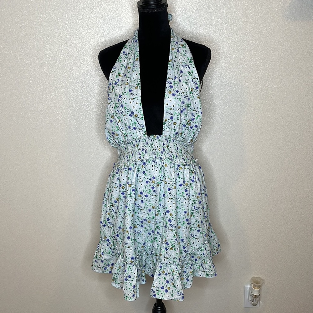 Aerie Open Back Floral Halter Dress Size Large